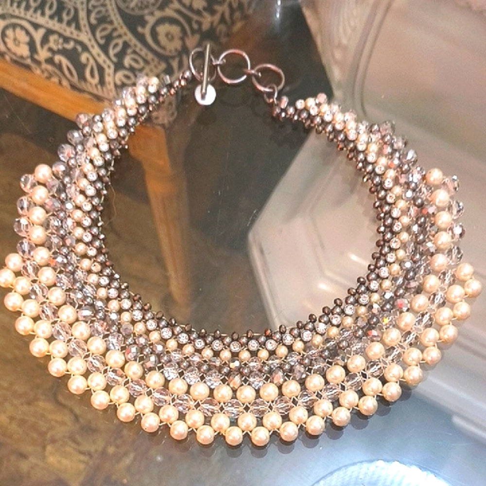 Vintage French Connection Elegant Pearl and Crystal Necklace - 15 Years